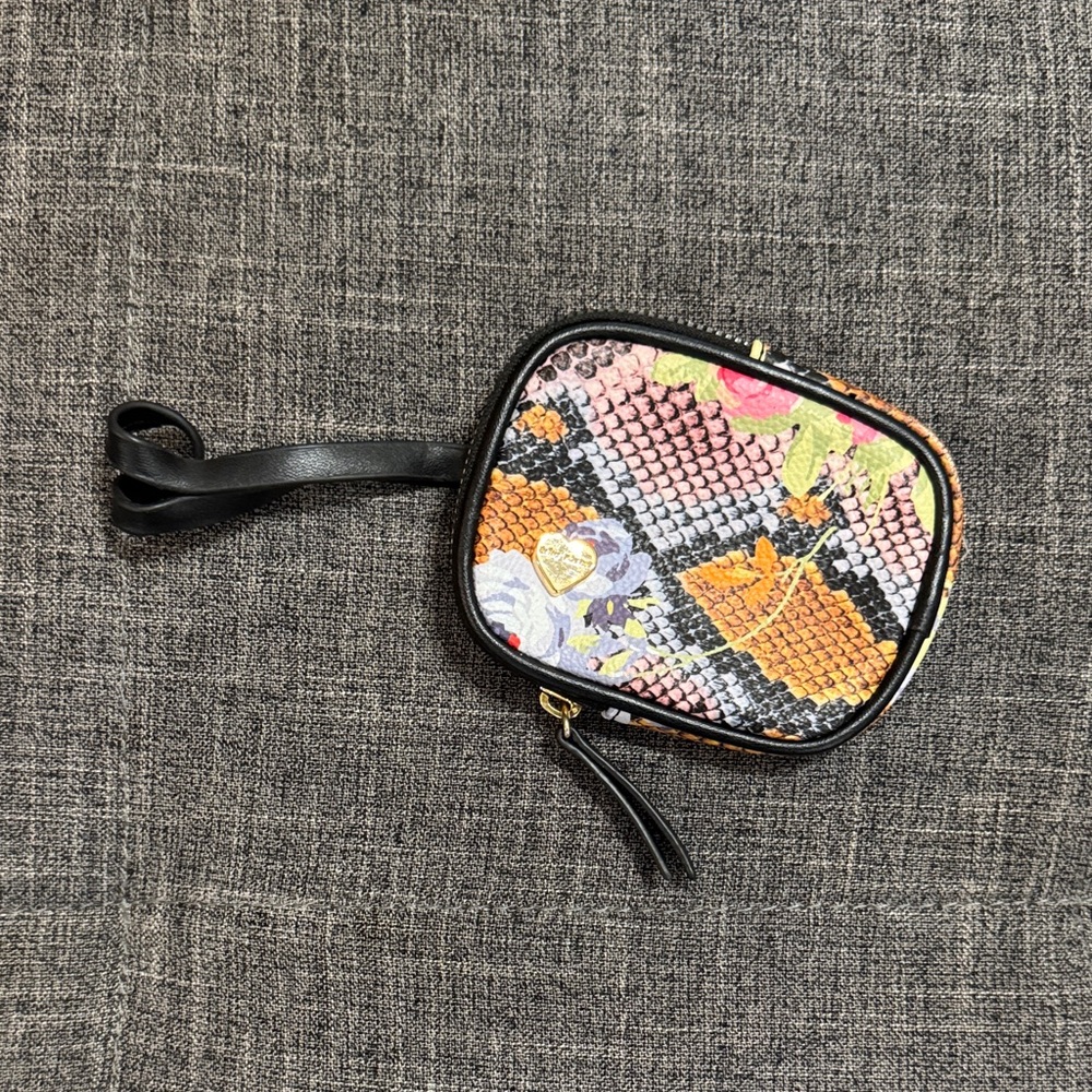 Betsey Johnson Mini Wristlet Coin Purse Bag Charm Floral Snakeskin Print